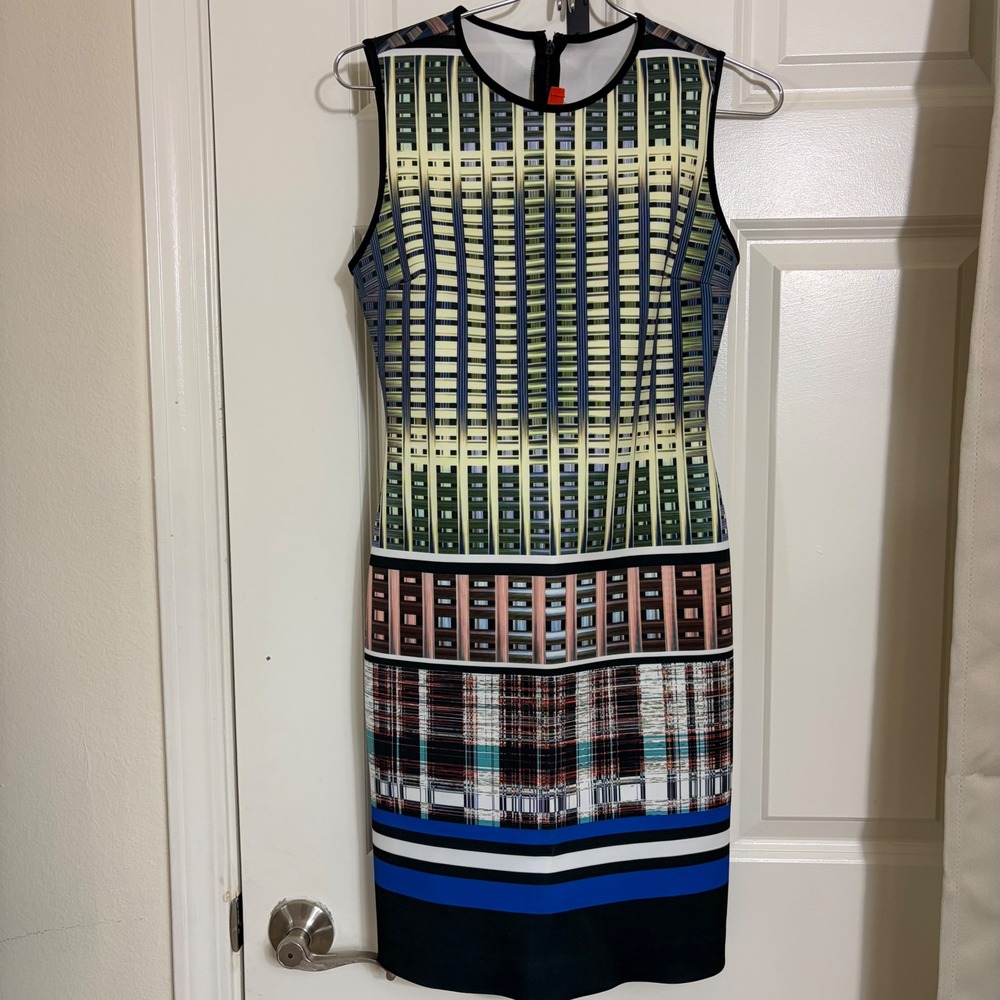Clover Canyon Digital Print Neoprene Sheath Dress Womens XS Sleeveless Multi